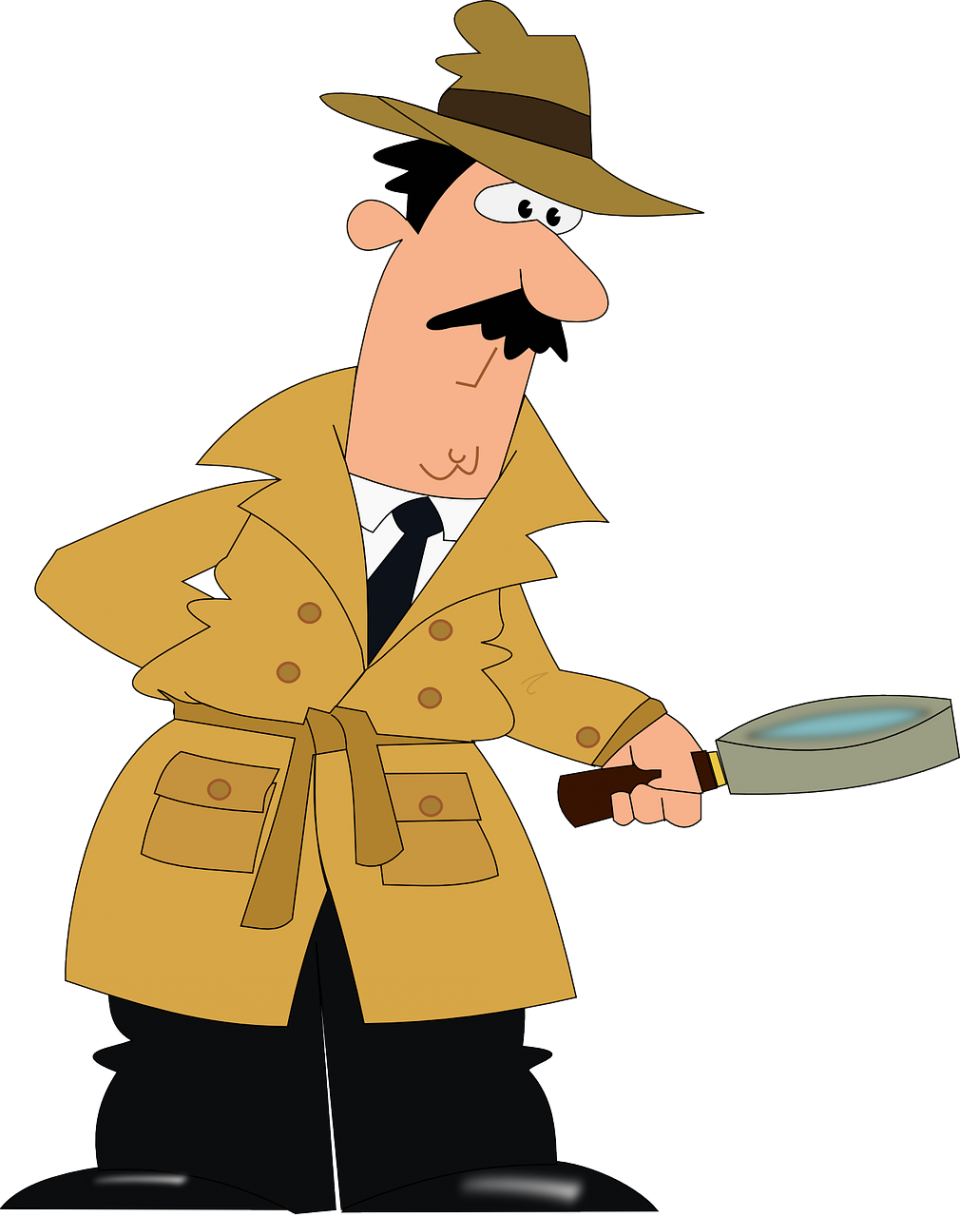 character with magnifying glass